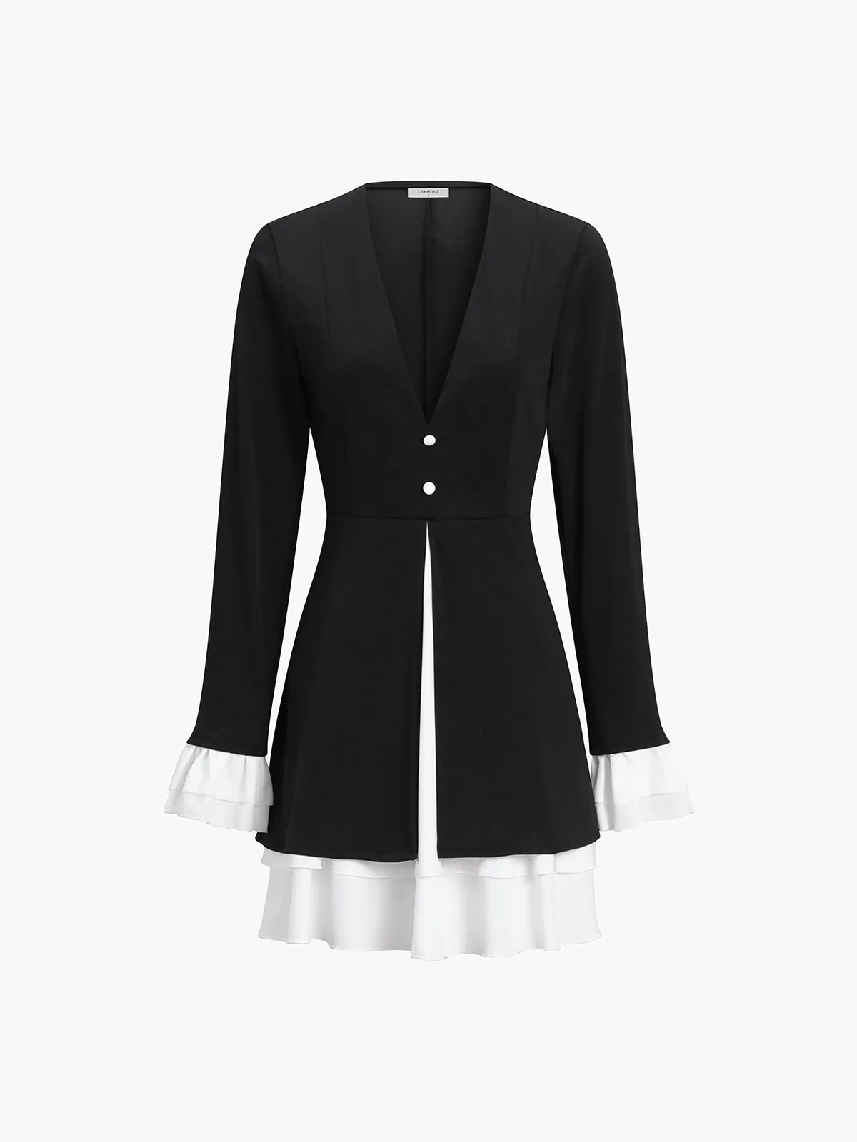 Blazer V-Neck Graceful Buttoned Short Dress