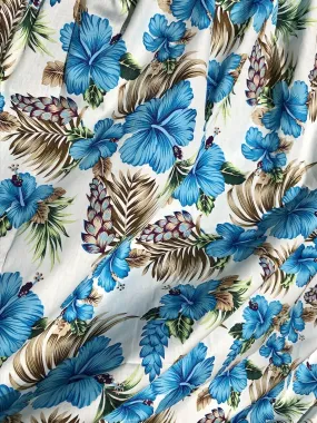 Blue Hibiscus Flower Cotton Fabric.