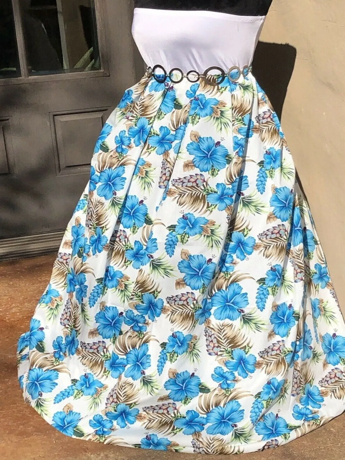 Blue Hibiscus Flower Cotton Fabric.
