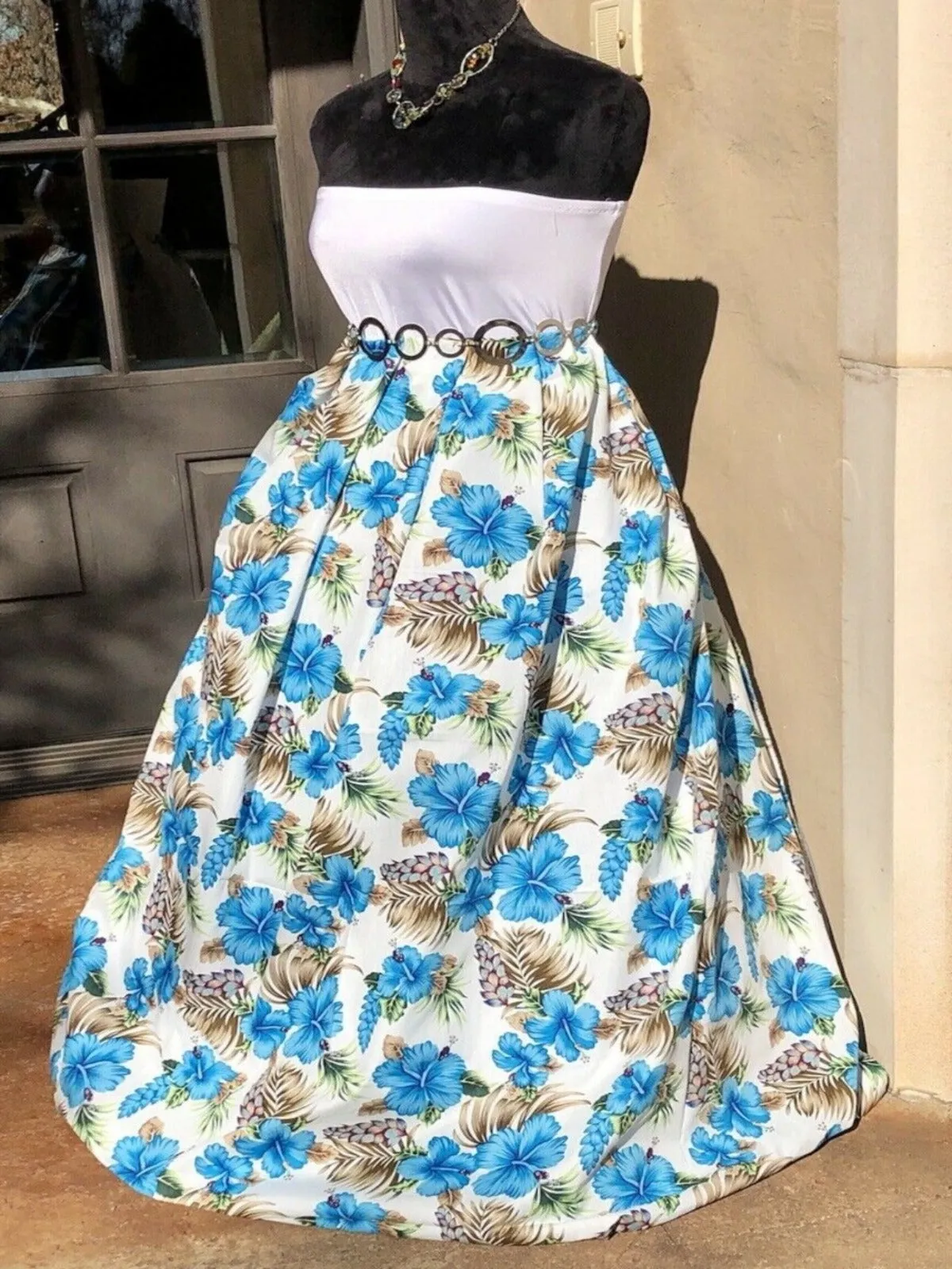 Blue Hibiscus Flower Cotton Fabric.