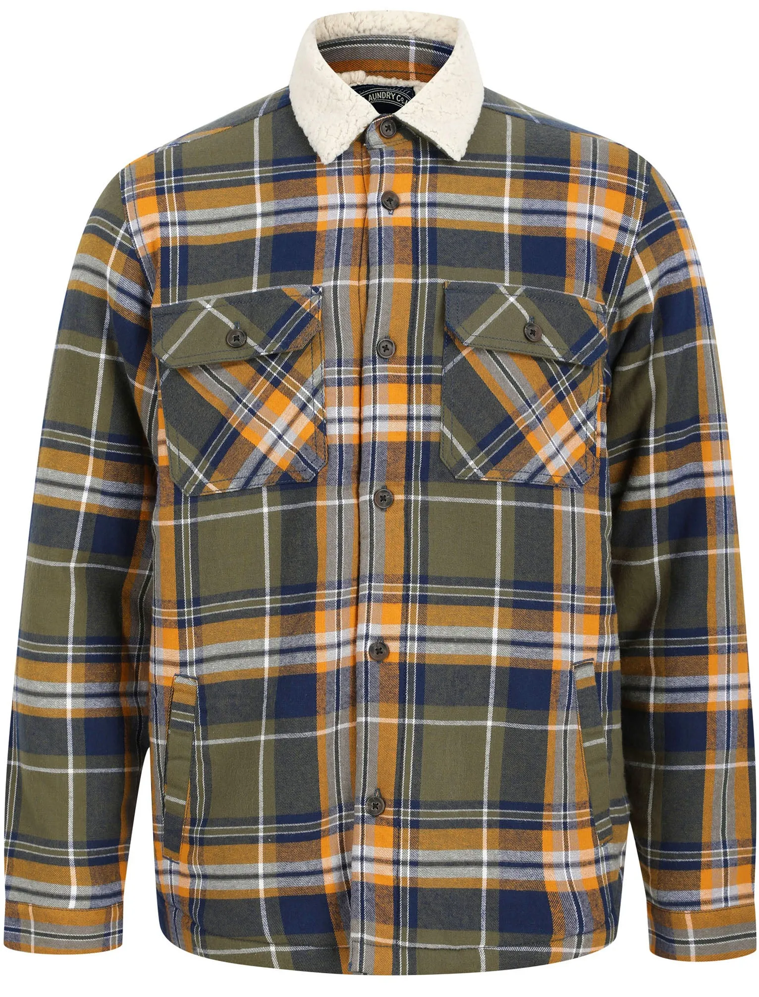 Ingleton Borg Lined Checked Flannel Overshirt Jacket in Grape Leaf - Tokyo Laundry