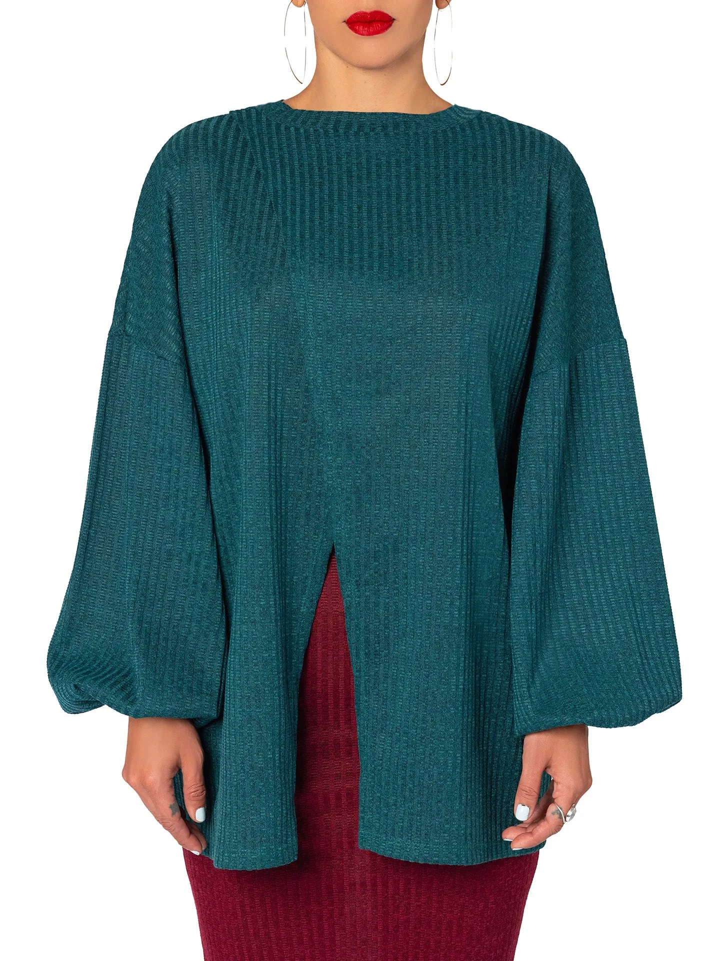 "Alexandria" Hunter Green Open Slit Top