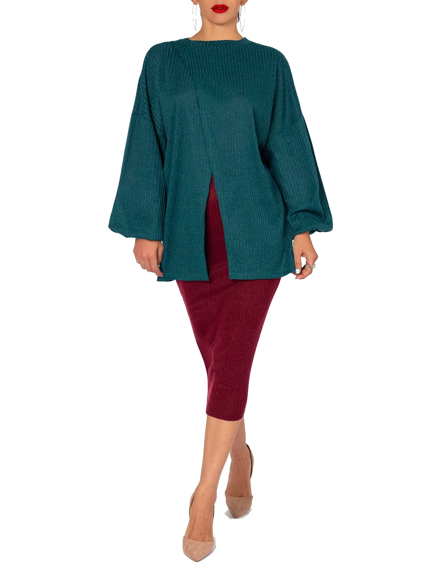 "Alexandria" Hunter Green Open Slit Top