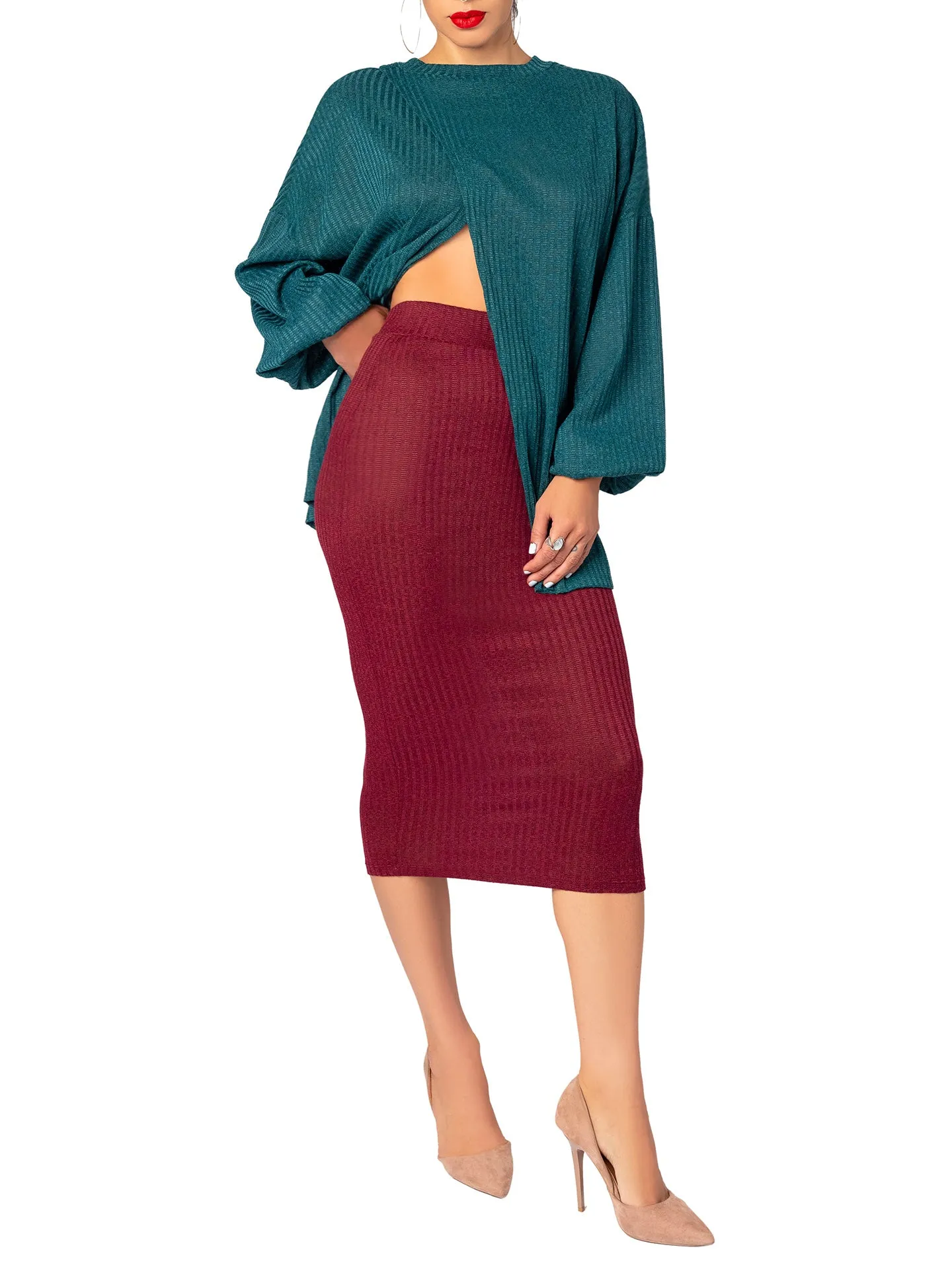"Alexandria" Hunter Green Open Slit Top