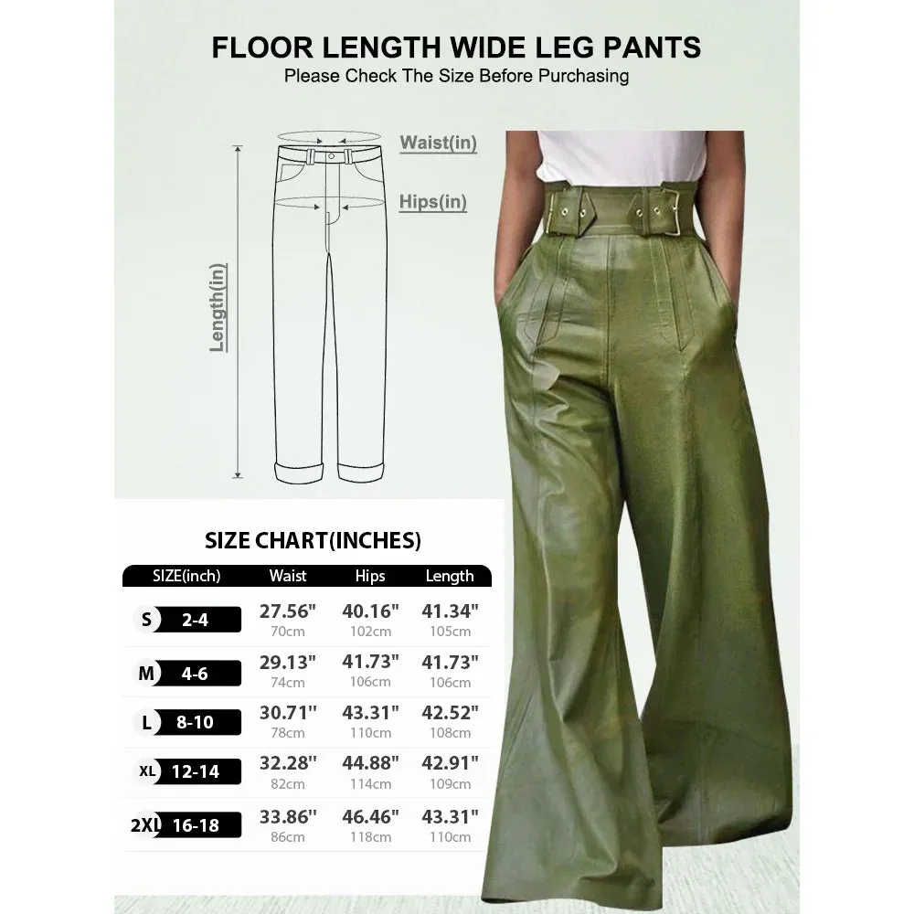 Women's Faux Leather Long High Waisted Loose Pleated Trousers